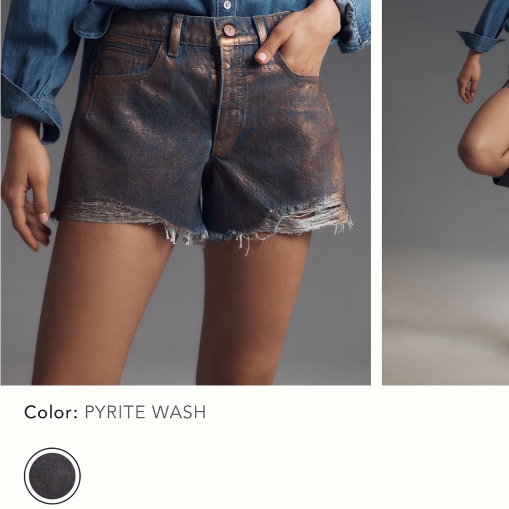 Coated bronze denim shorts